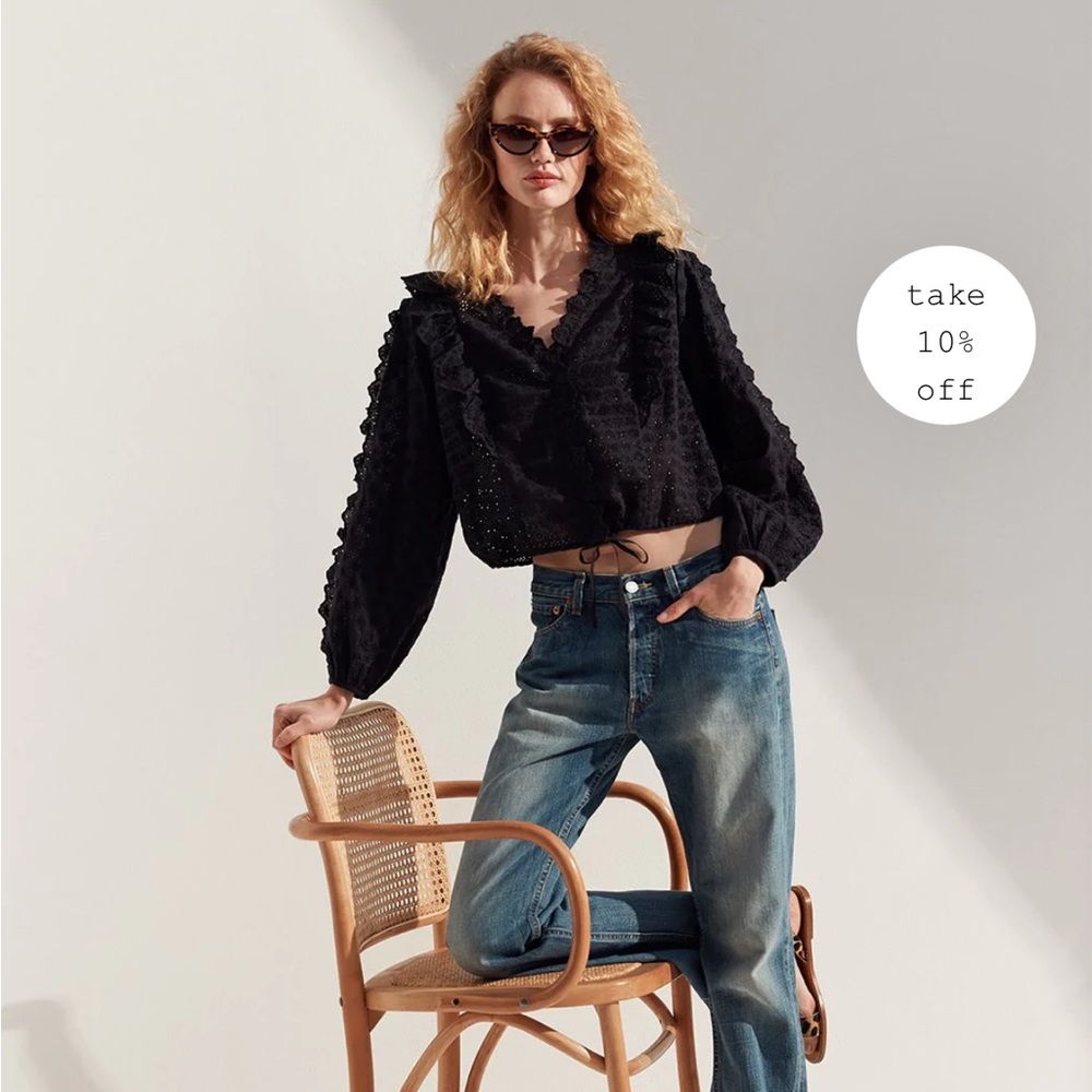 Unsubscribed Eyelet Long Sleeve Blouse